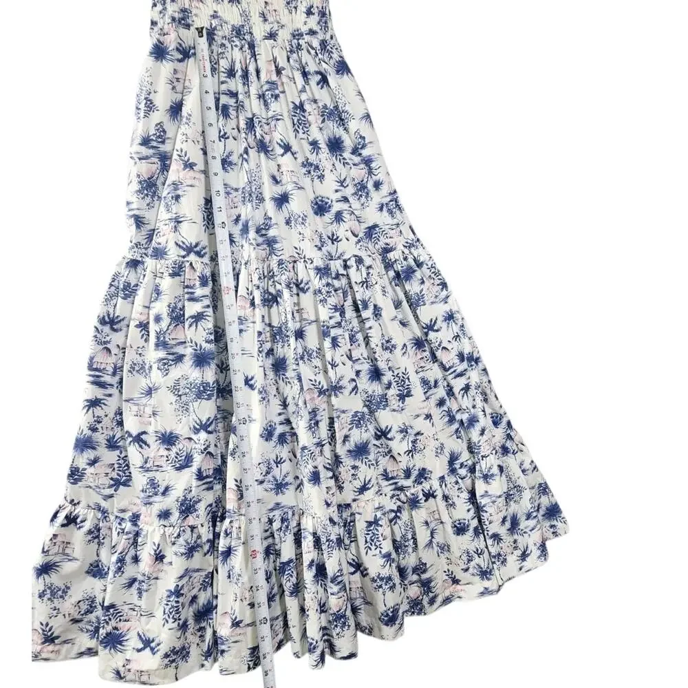 Abercrombie & Fitch Tiered Maxi Dress Smocked Palm Tress Bkue White Size Medium